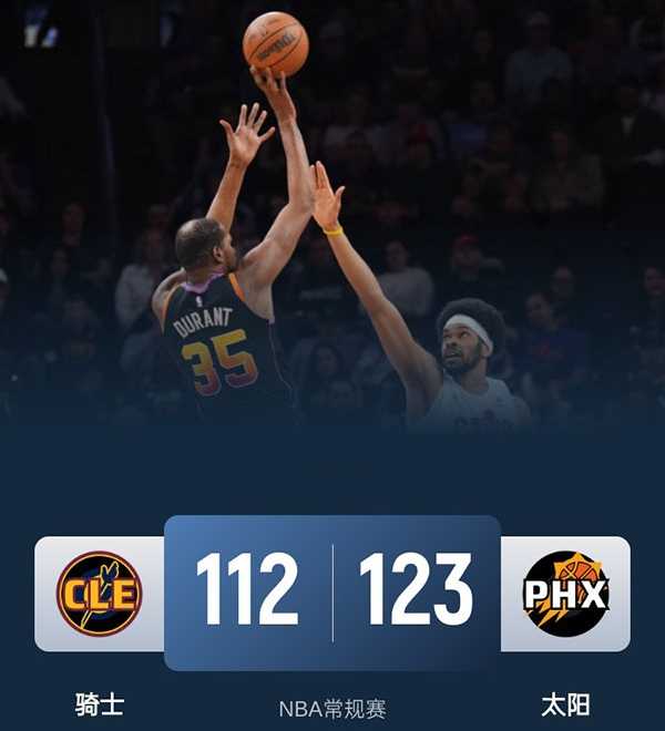 NBA战报:太阳123-112骑士 杜兰特42+6+8,加兰18,莫布里16+12